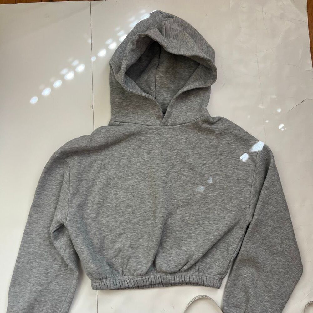 ZARA Women's Heather Fleece Long Sleeve Cropped Pullover Hoodie Gray Small